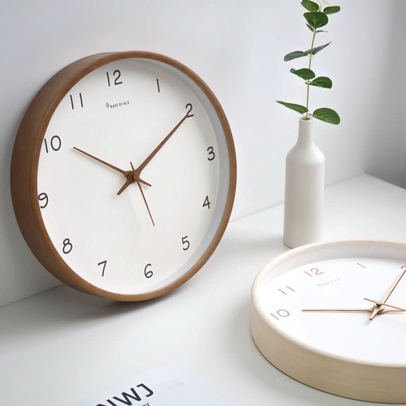 Horloge murale analogique en bois avec mécanisme silencieux – 25 cm
