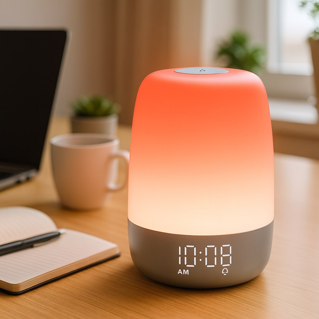 Réveil lumineux avec simulation de lever de soleil et veilleuse