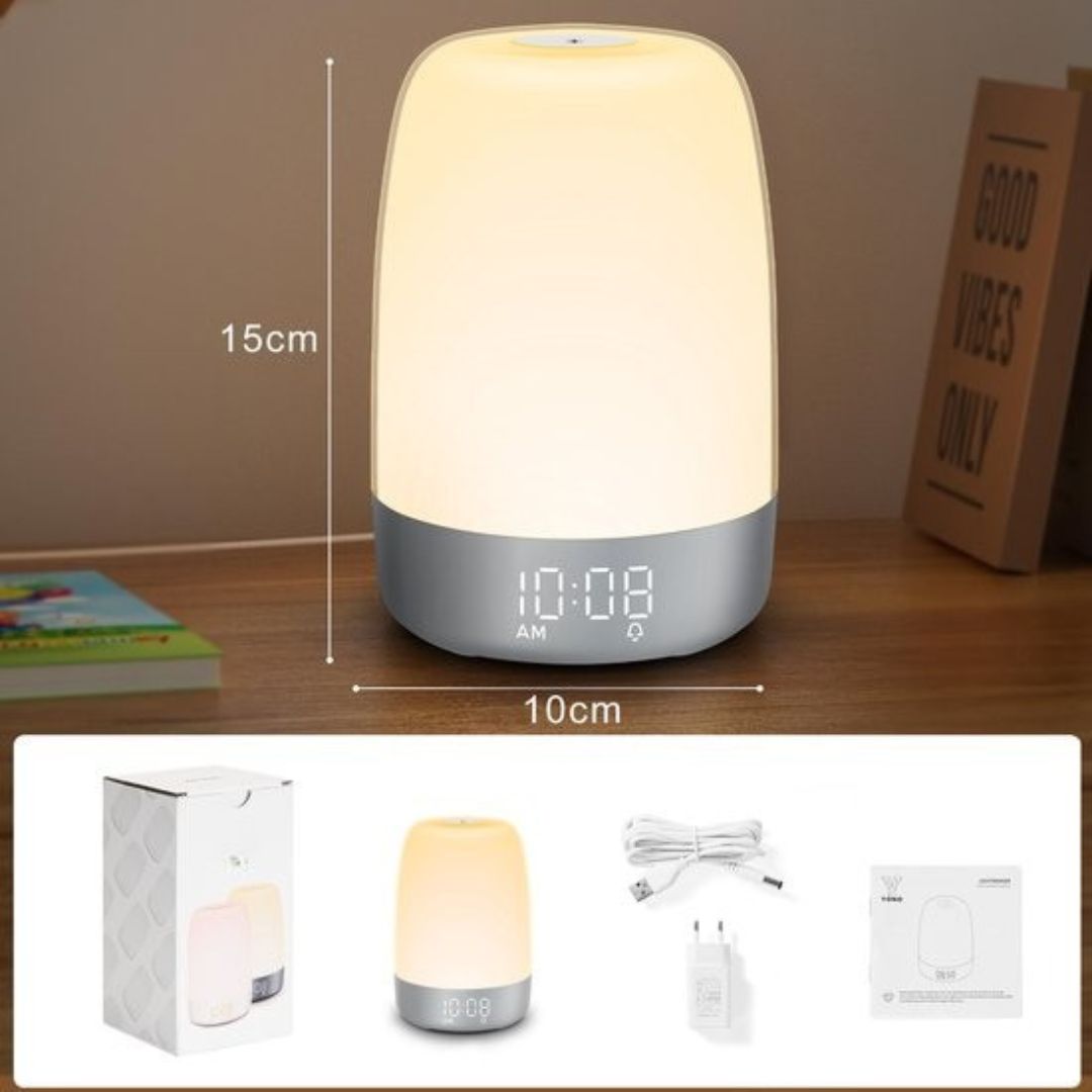 Réveil lumineux avec simulation de lever de soleil et veilleuse