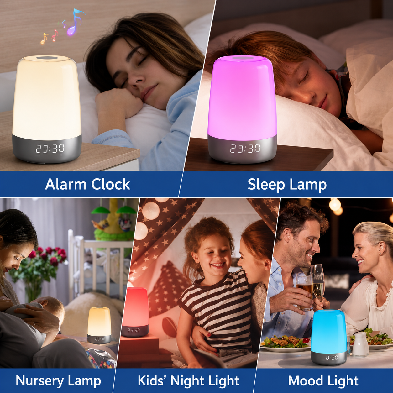 Réveil lumineux avec simulation de lever de soleil et veilleuse
