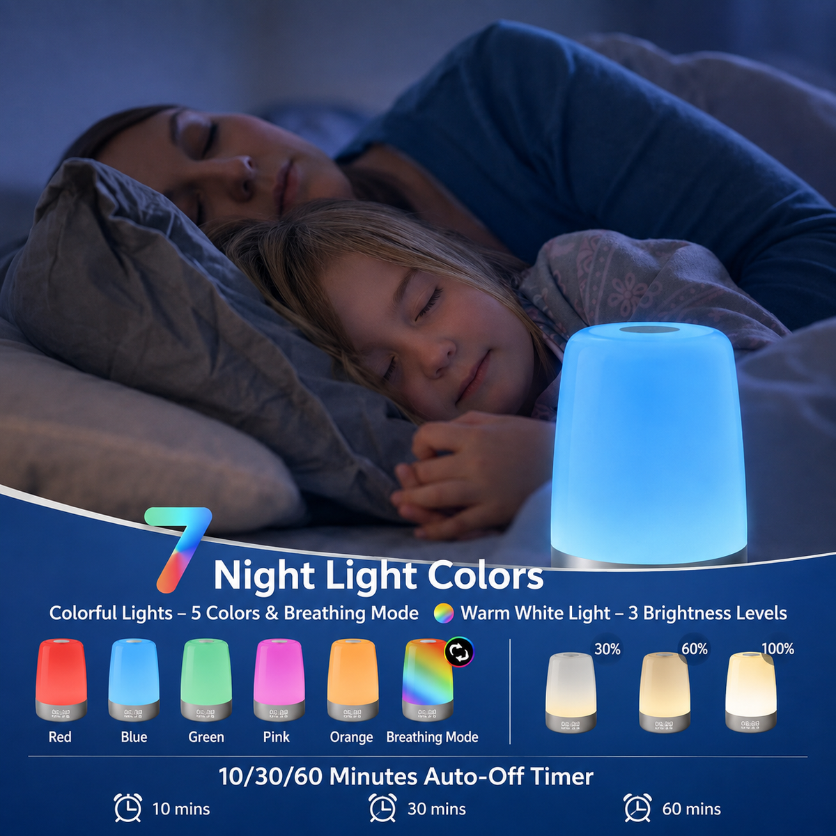 Réveil lumineux avec simulation de lever de soleil et veilleuse
