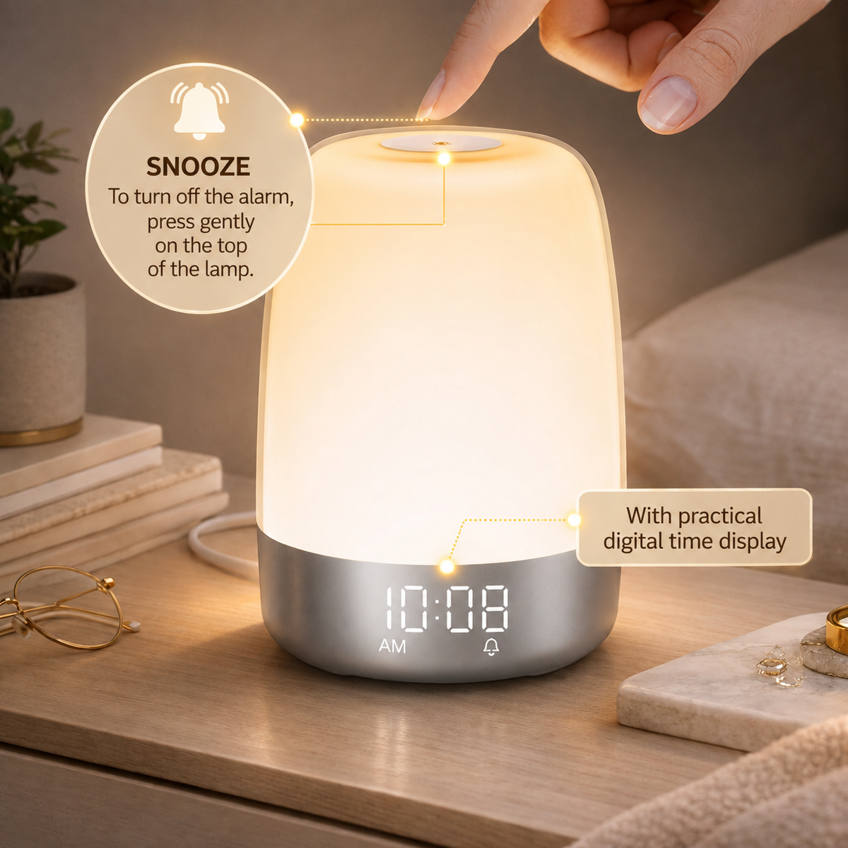 Réveil lumineux avec simulation de lever de soleil et veilleuse
