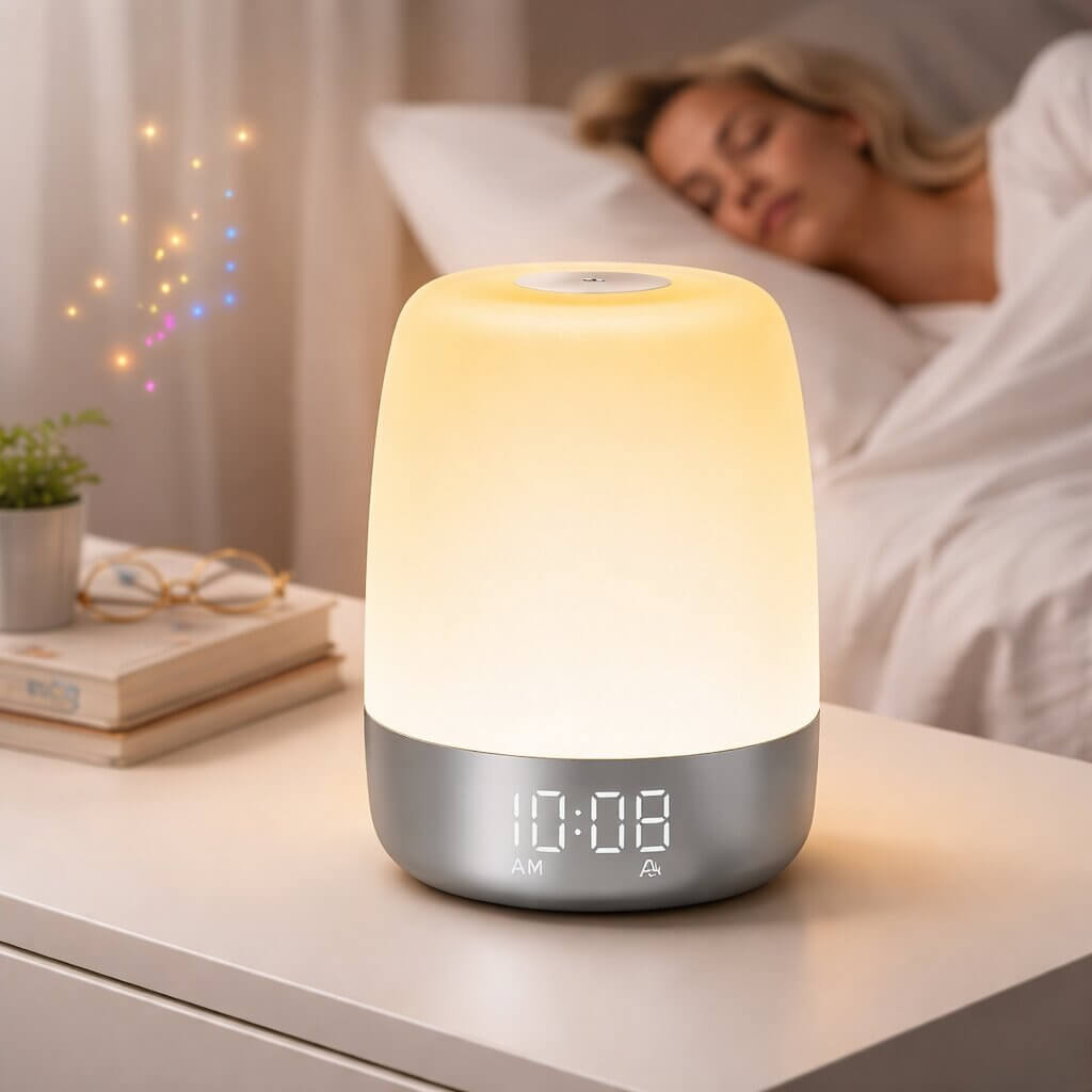 Réveil lumineux avec simulation de lever de soleil et veilleuse