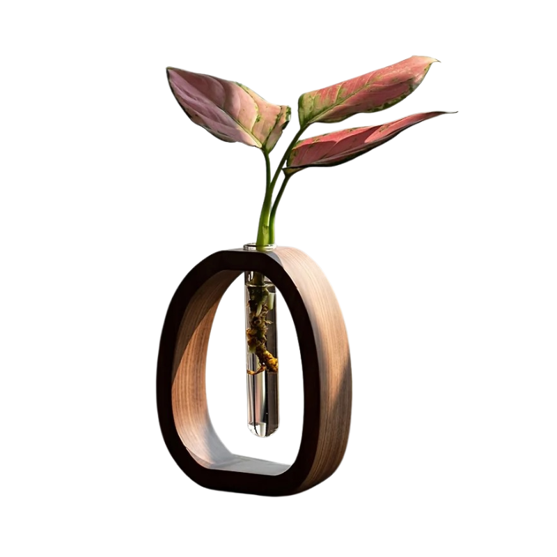 Vase avec cadre en bois et tube à essai – Décoration de table minimaliste