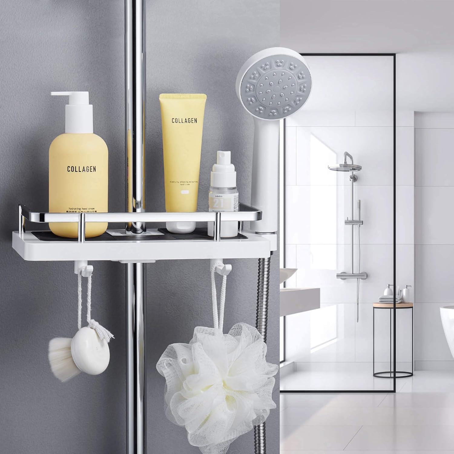 Étagère de douche réglable sans perçage – Fixation par pince