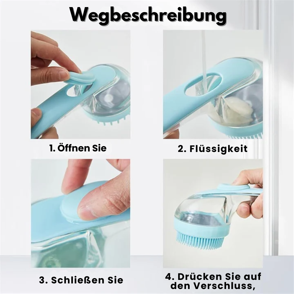 Brosse de bain pour chien et chat avec distributeur de shampoing intégré