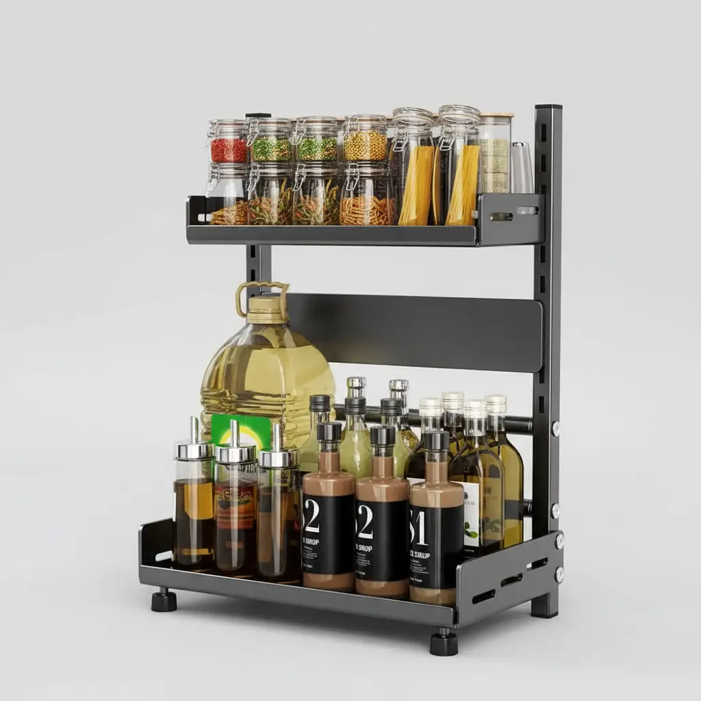 Étagère à épices 2 niveaux – Range-épices de cuisine pour bocaux et bouteilles