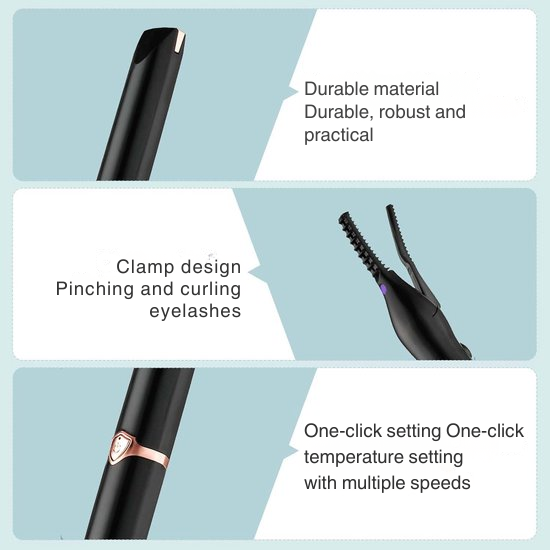 Recourbe-cils électrique avec 3 niveaux de température pour une courbe longue durée