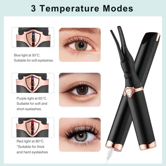 Recourbe-cils électrique avec 3 niveaux de température pour une courbe longue durée