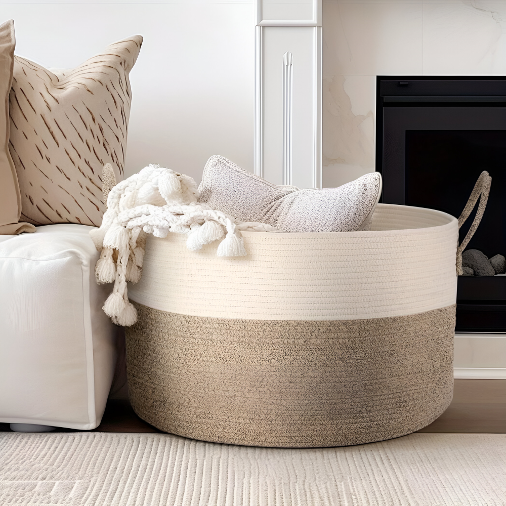 Grand panier tressé 50L pour le linge, les jouets et les couvertures