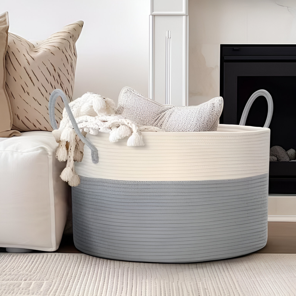 Grand panier tressé 50L pour le linge, les jouets et les couvertures