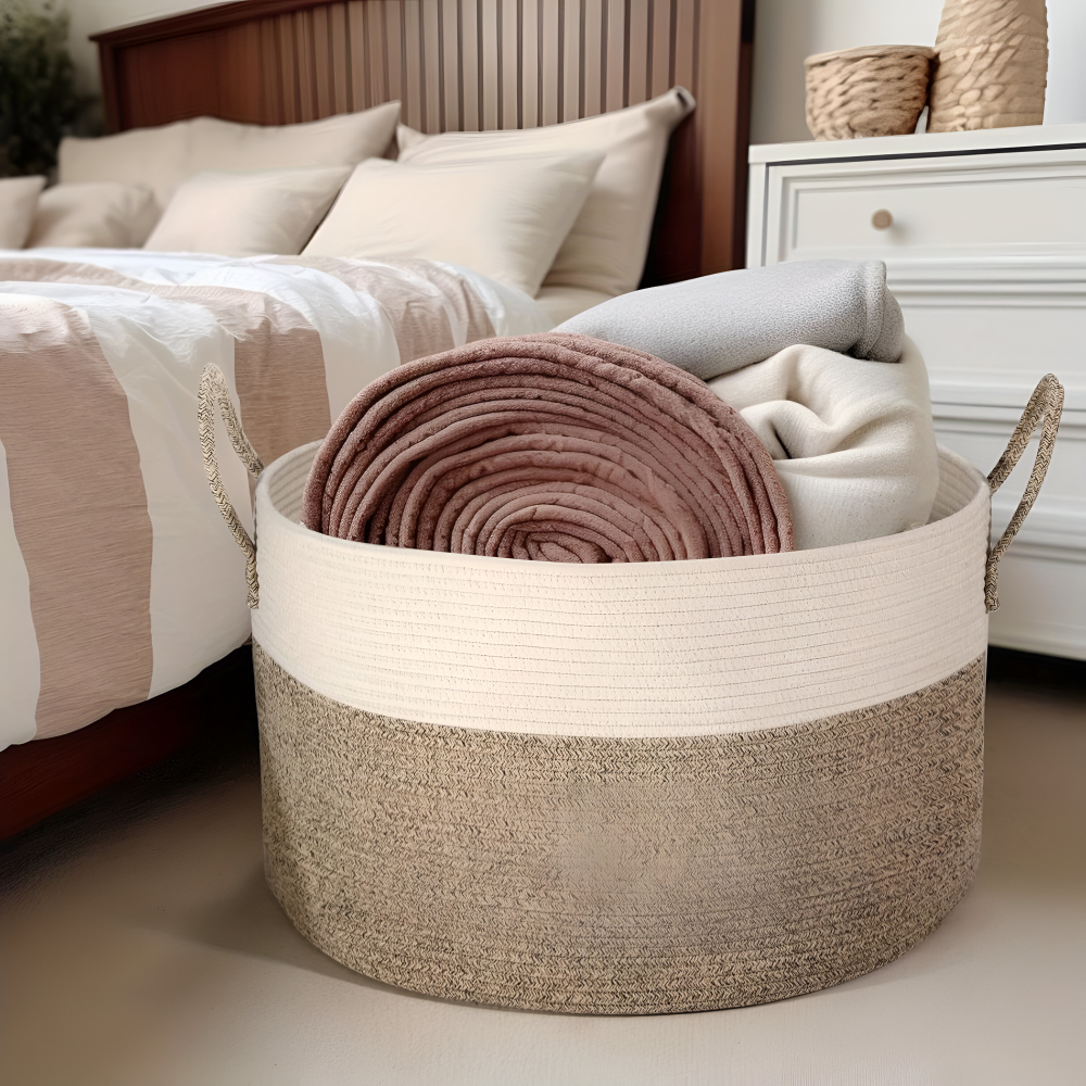 Grand panier tressé 50L pour le linge, les jouets et les couvertures