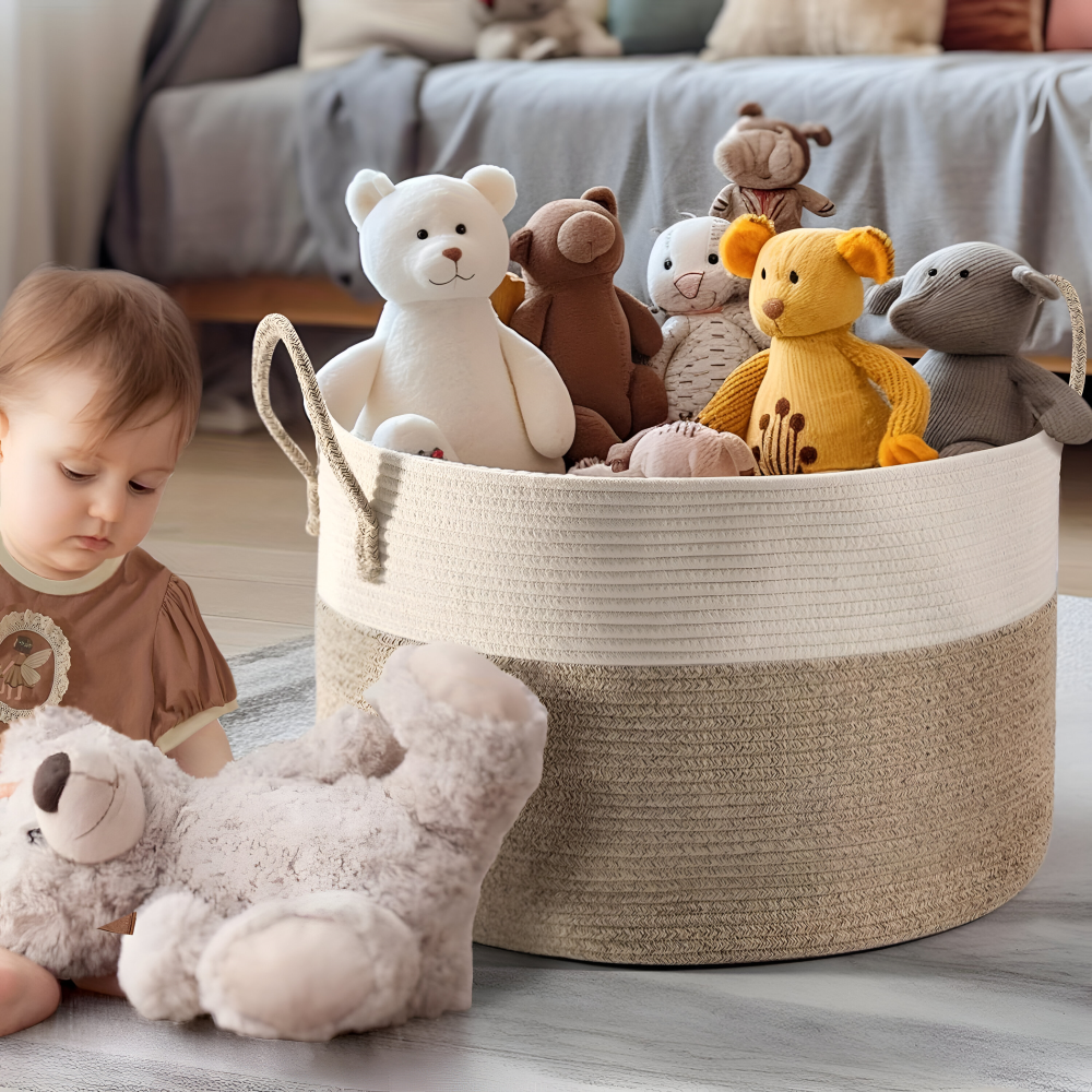 Grand panier tressé 50L pour le linge, les jouets et les couvertures