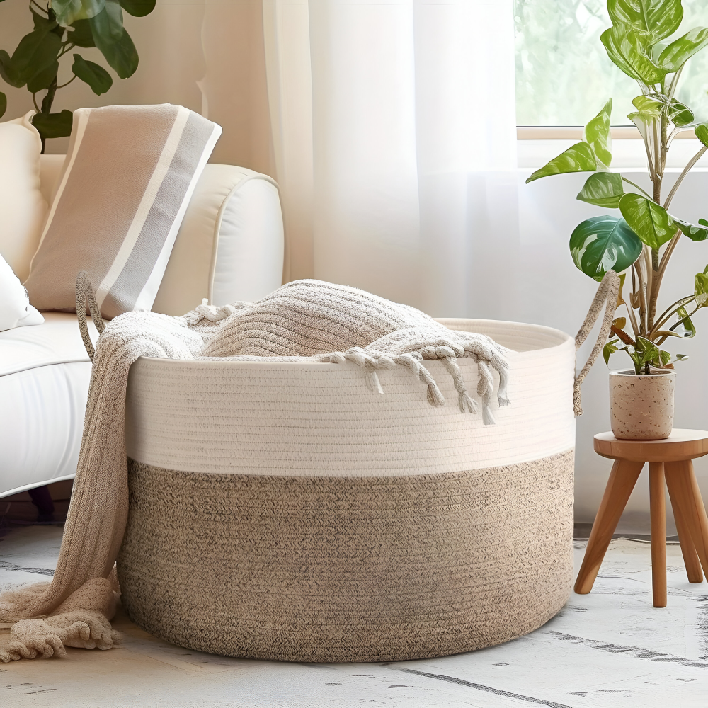 Grand panier tressé 50L pour le linge, les jouets et les couvertures