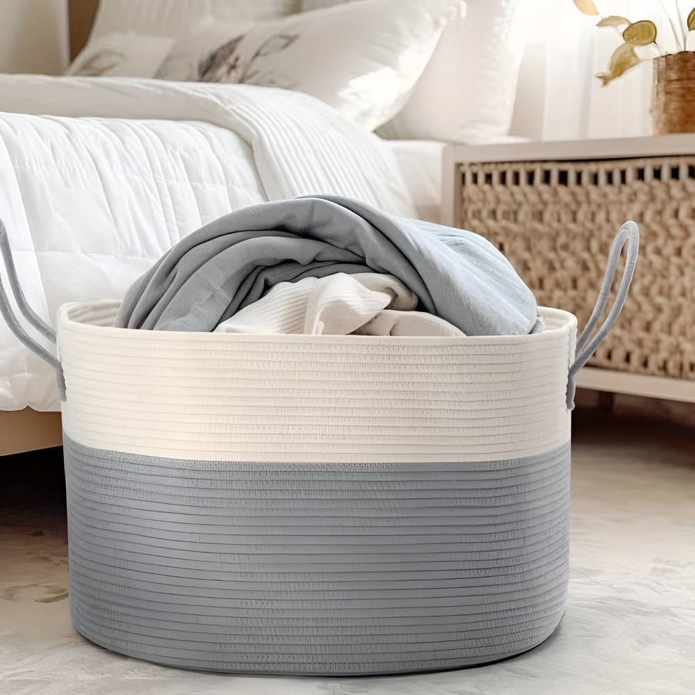 Grand panier tressé 50L pour le linge, les jouets et les couvertures