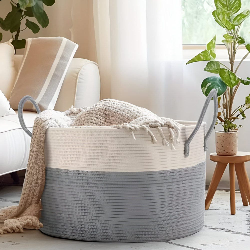 Grand panier tressé 50L pour le linge, les jouets et les couvertures