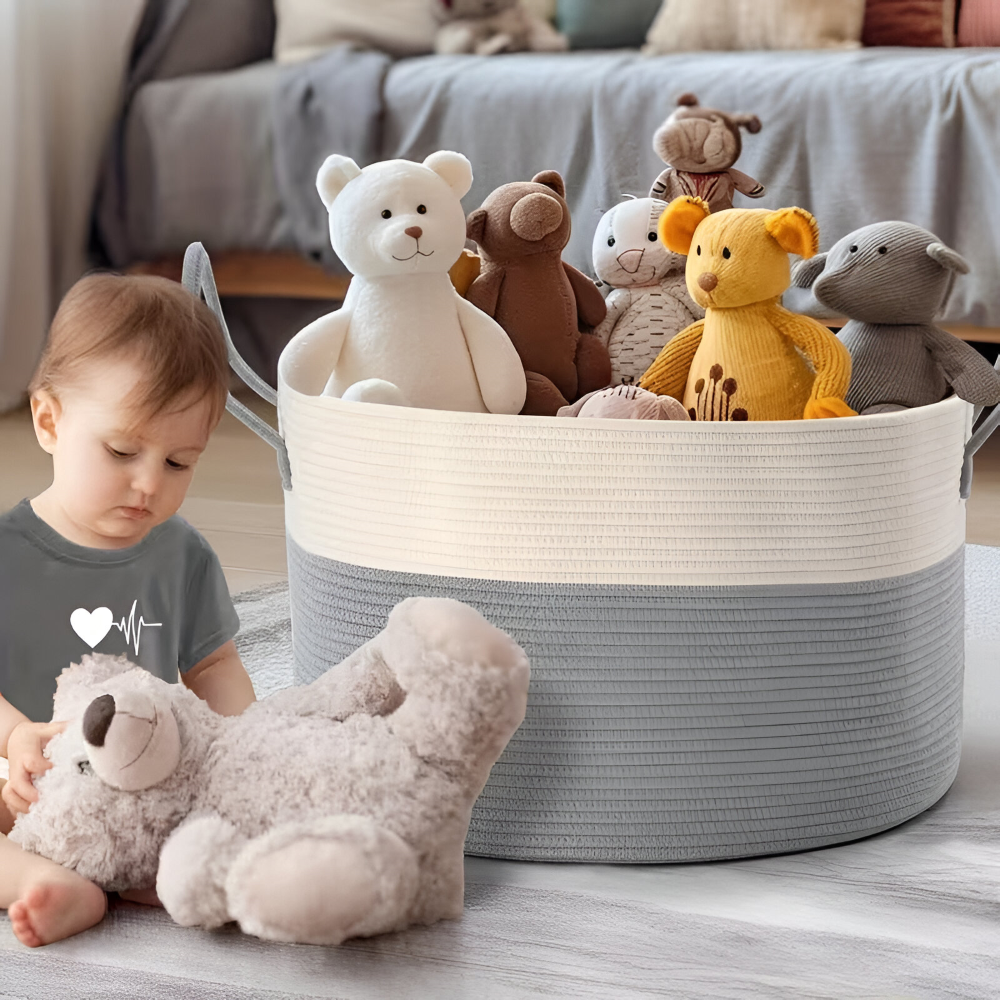 Grand panier tressé 50L pour le linge, les jouets et les couvertures