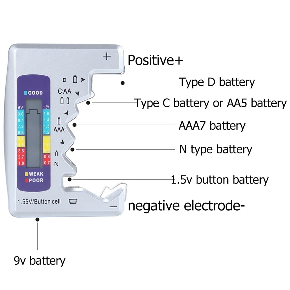 Testeur de Batterie Numérique LCD – Compatible AA, AAA, 9V et Piles Bouton