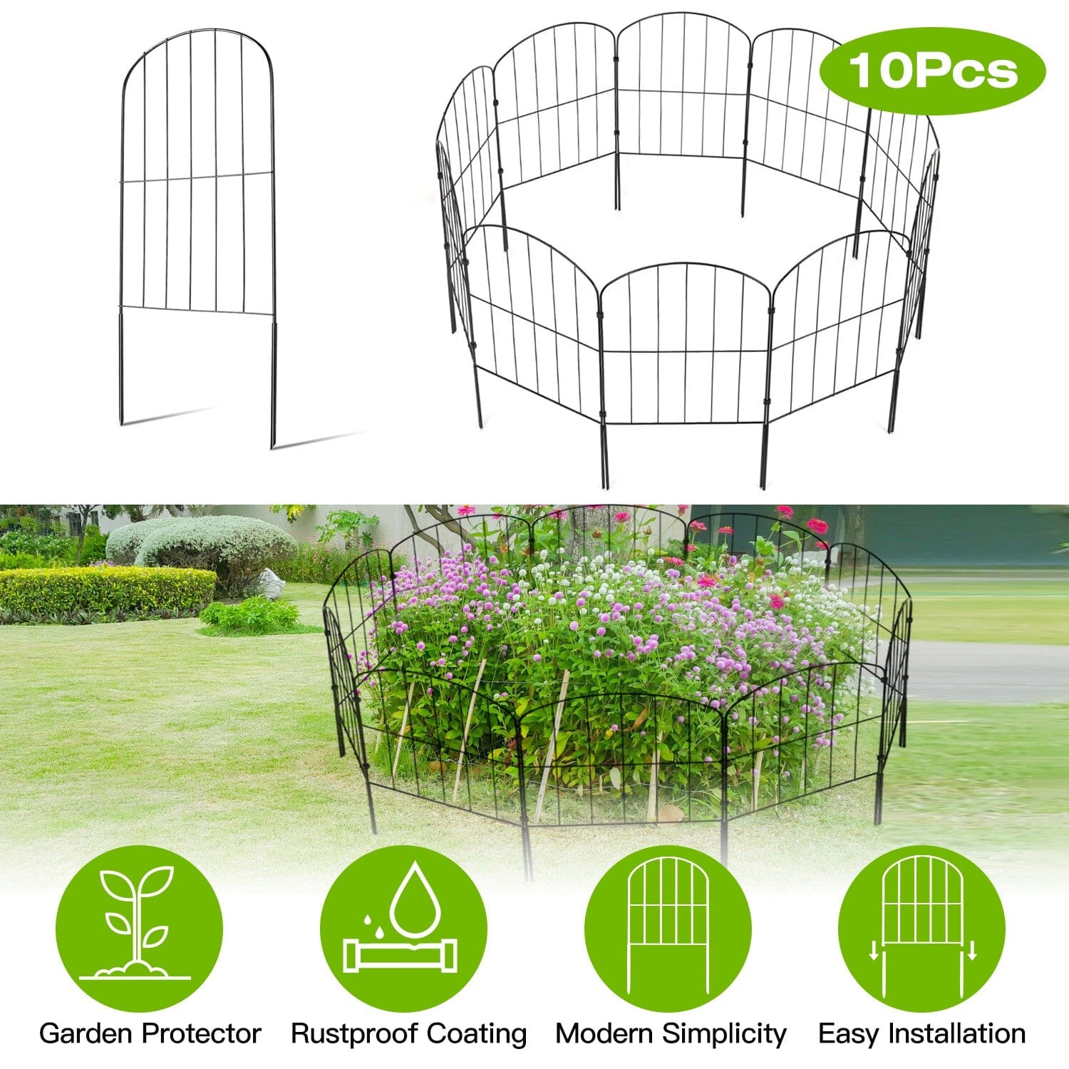 Clôture de jardin décorative en acier inoxydable pour massifs – 10 panneaux
