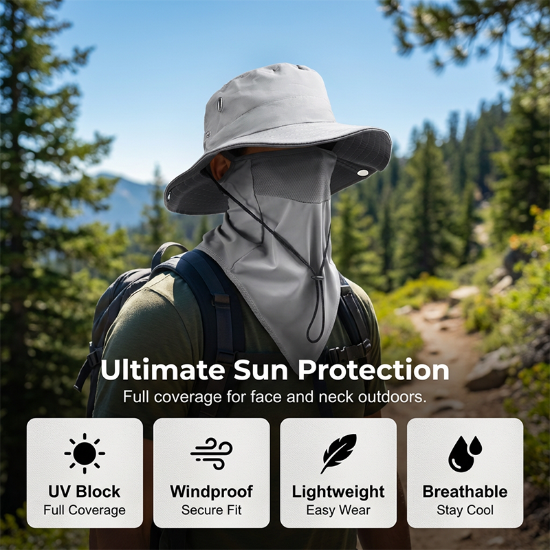 Chapeau de soleil respirant avec protection visage amovible