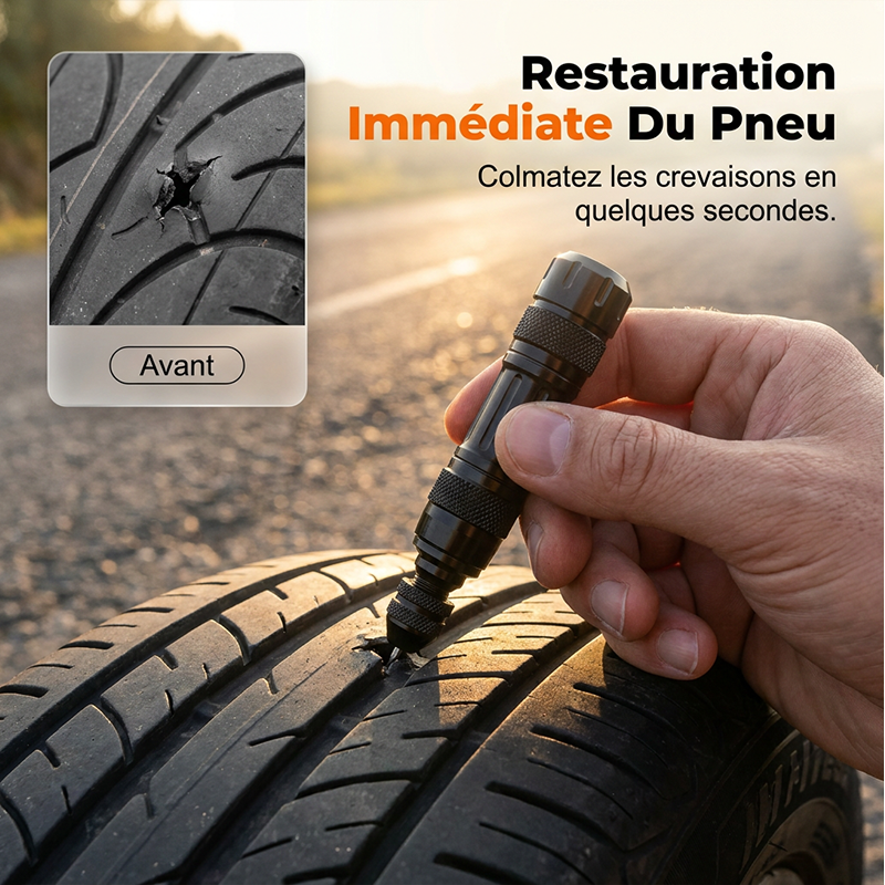 Kit de Réparation de Pneu Crevaison – Outil Compact avec Mèches et Poignée