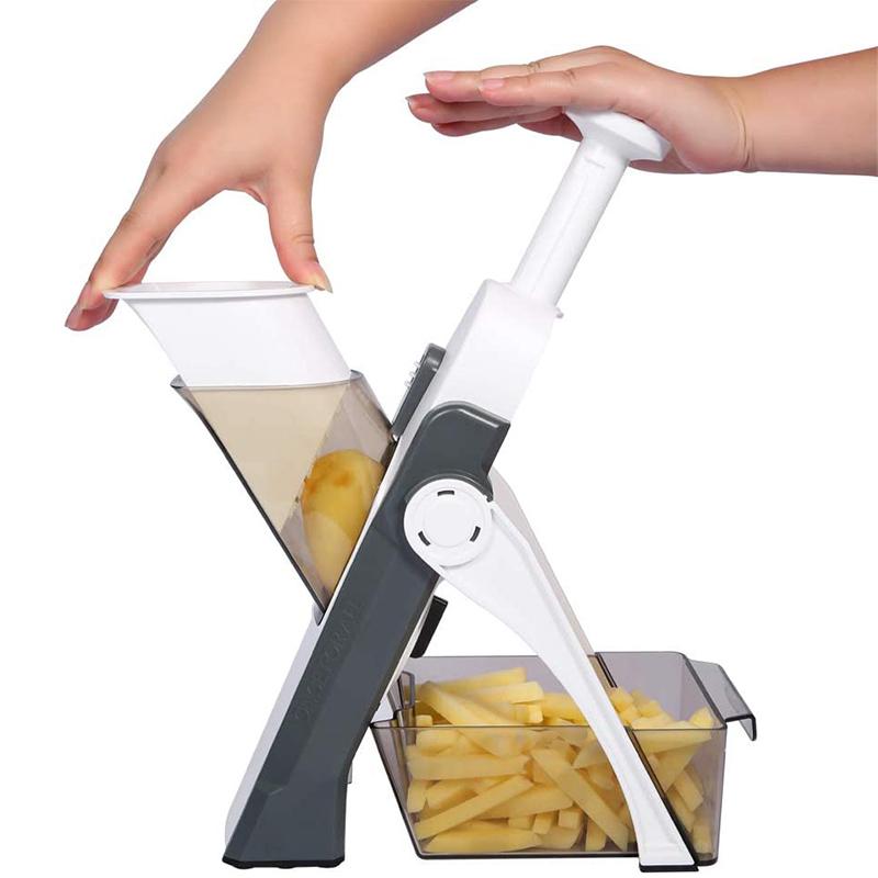Mandoline de cuisine avec protection des doigts – Coupe légumes réglable