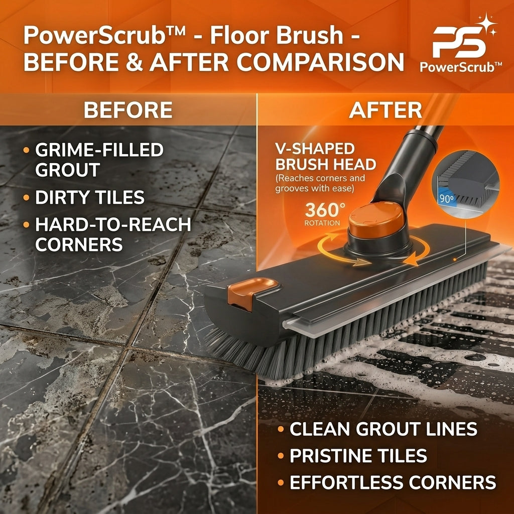 Brosse de Sol Rotative 360° avec Manche Ergonomique pour Carrelage et Joints