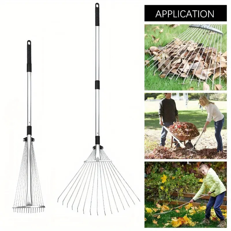 Râteau Télescopique Ergonomique Réglable pour Jardin et Pelouse