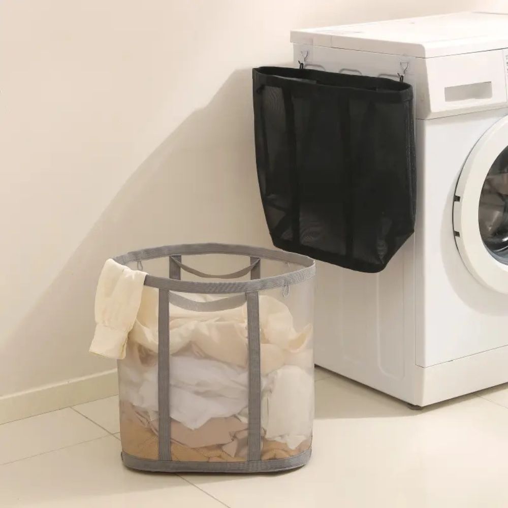 Panier à linge pliable en filet Nylon – gain de place et aéré