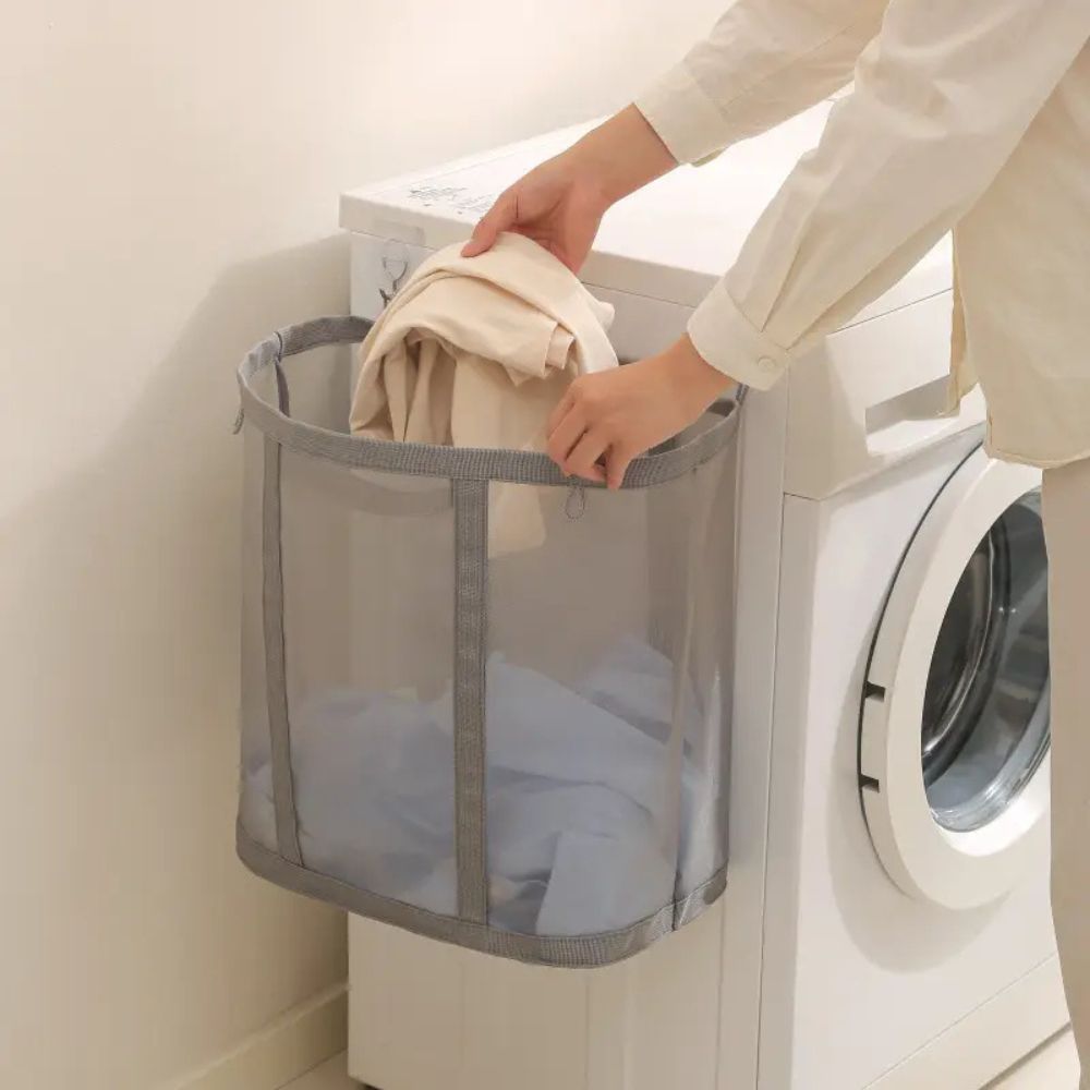 Panier à linge pliable en filet Nylon – gain de place et aéré