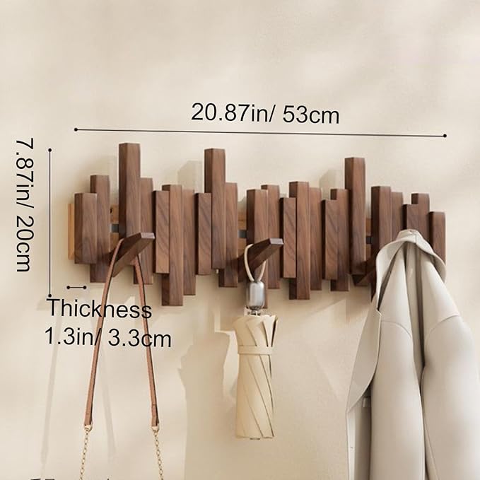Porte-manteau mural en bois massif avec crochets rabattables design piano