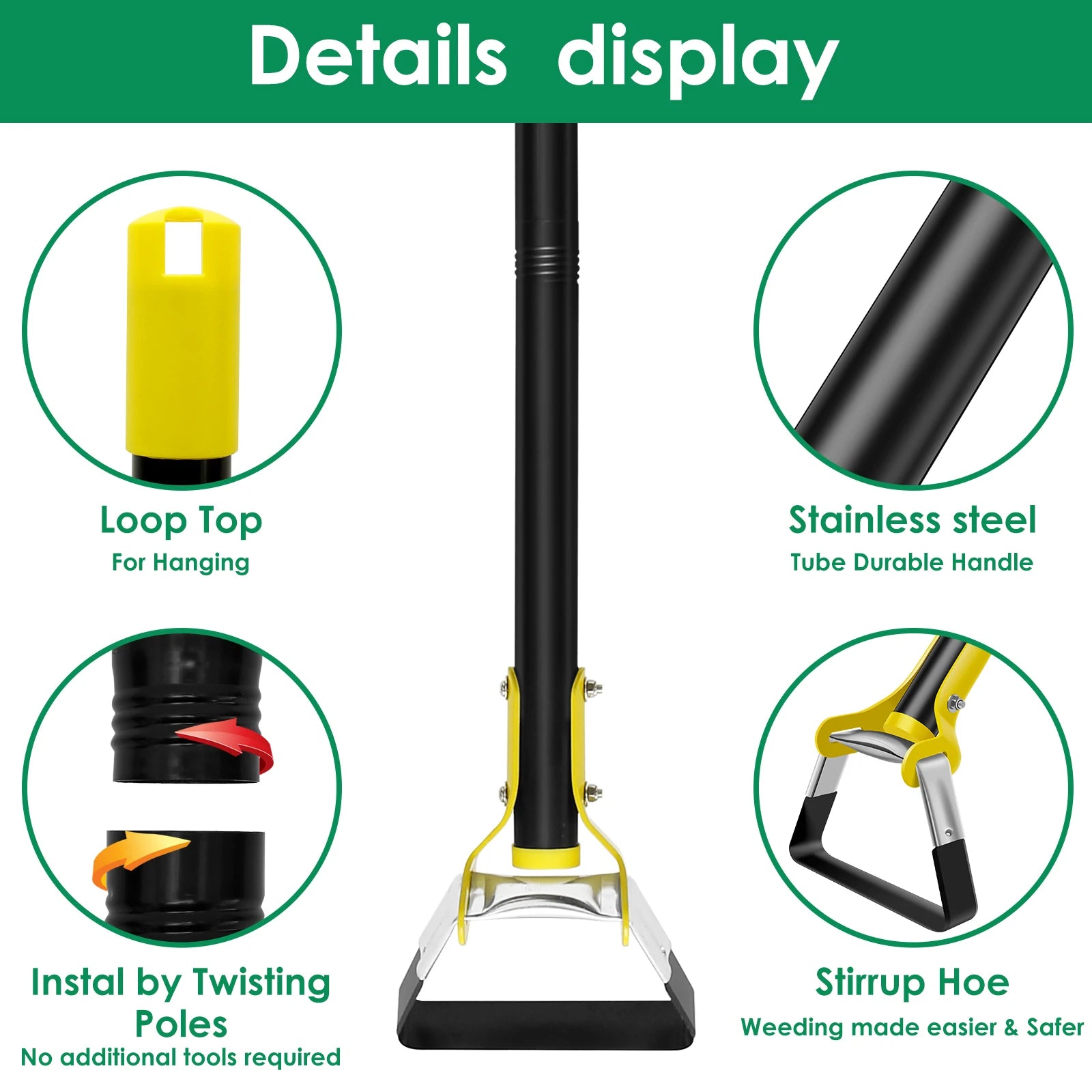Houe de Jardin en Acier Inoxydable avec Manche Ergonomique Long