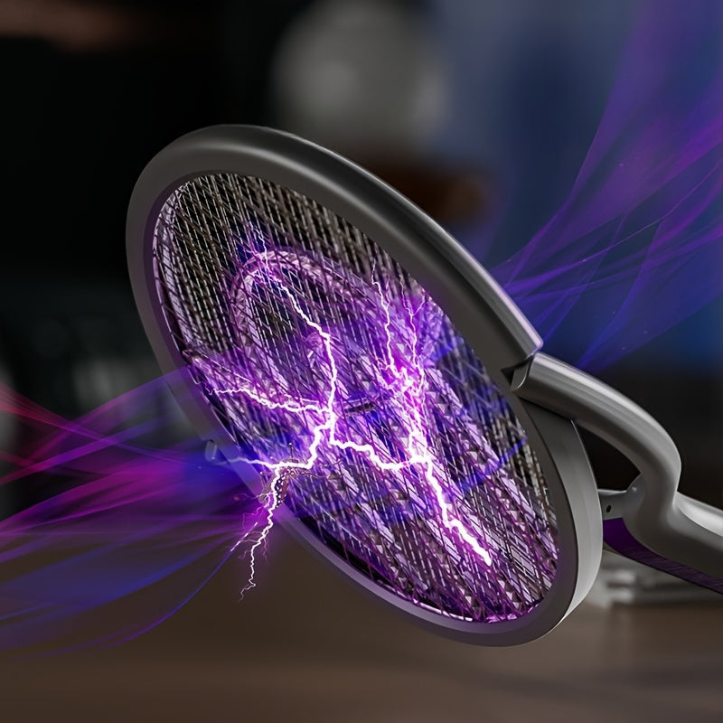 Raquette électrique anti-moustiques avec lampe UV et poignée télescopique