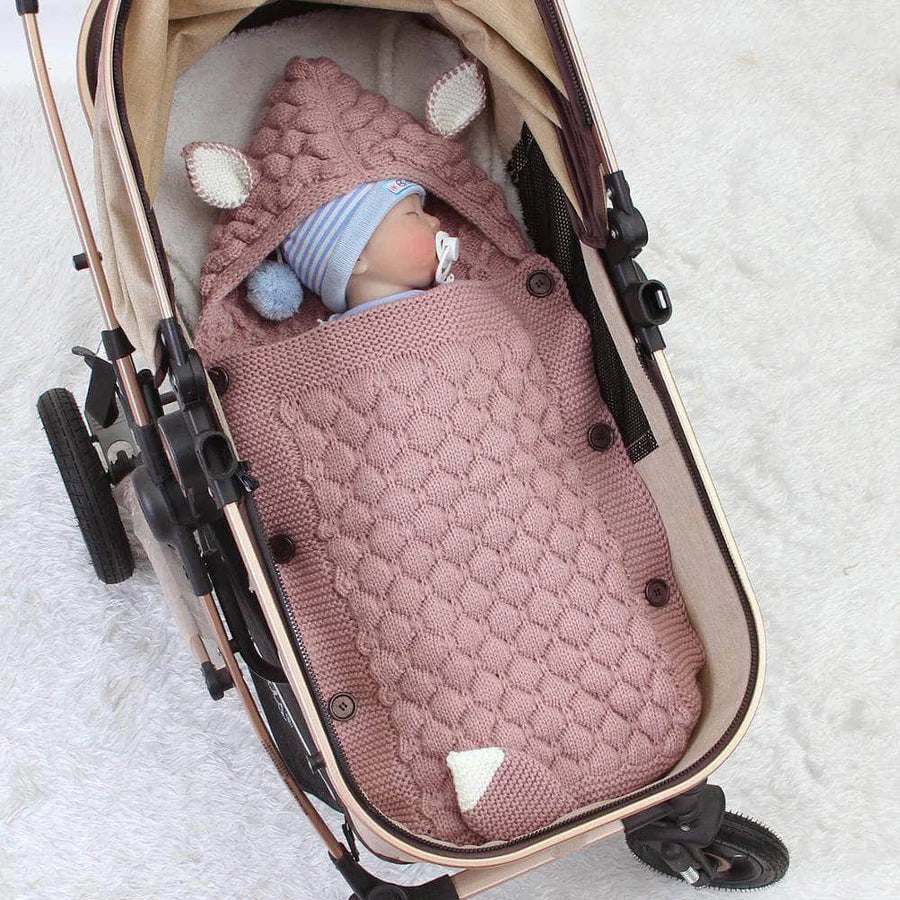 Sac de couchage tricoté pour bébé avec oreilles – Toutes saisons