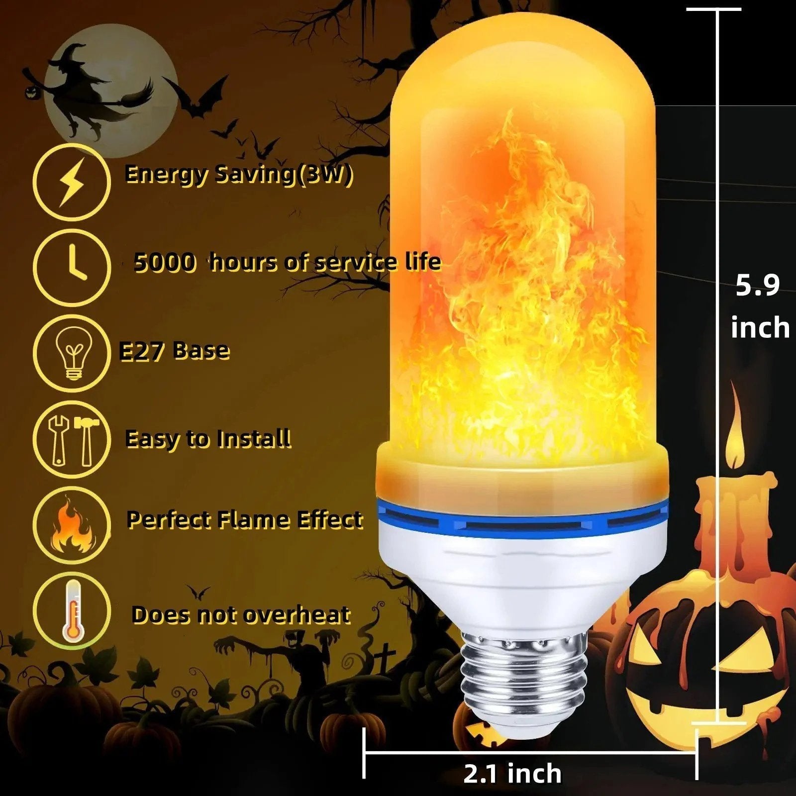 Ampoule LED Effet Flamme Vacillante avec Capteur de Gravité E26