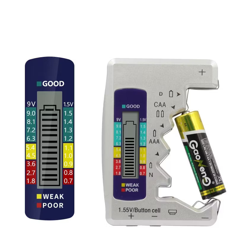 Testeur de Piles Universel avec Indicateur LED – AA AAA C D 9V