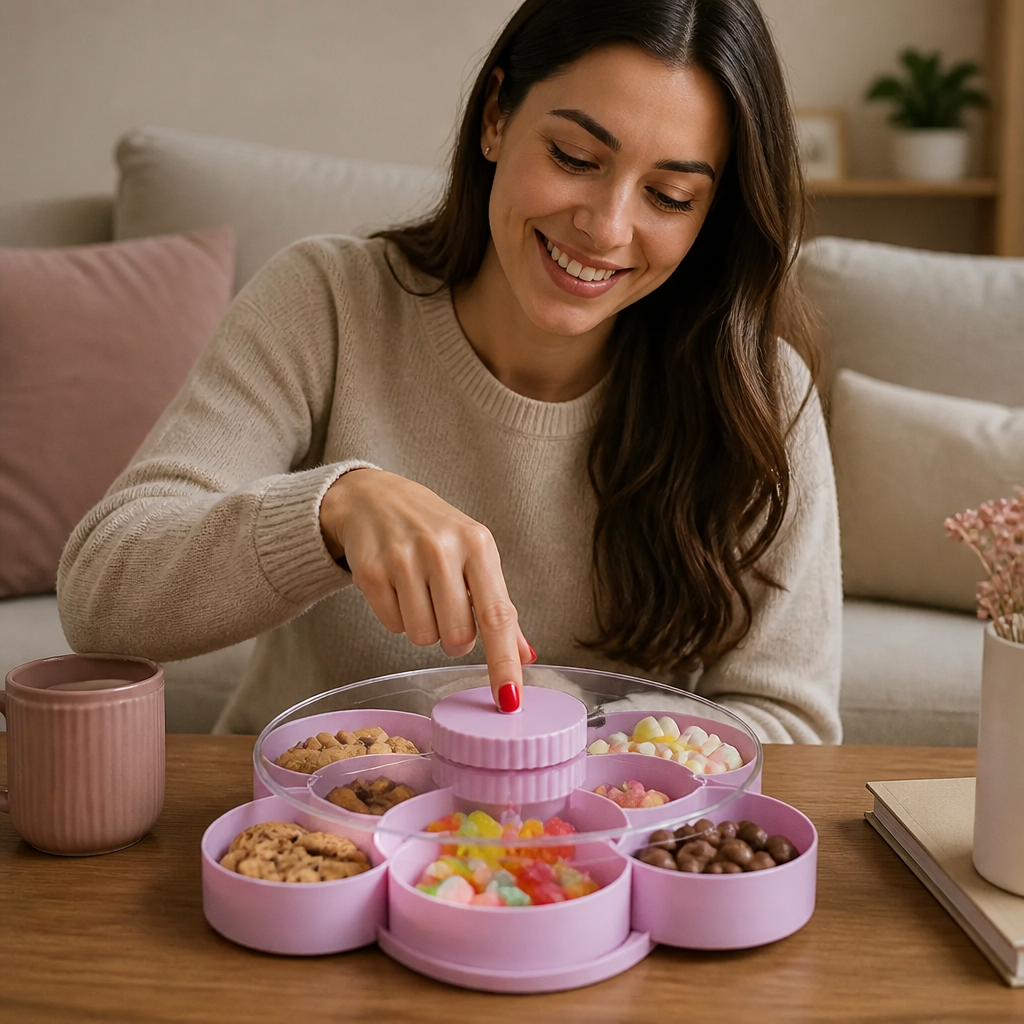 Plateau Tournant à Compartiments pour Snacks – Rotation 360° Sans BPA