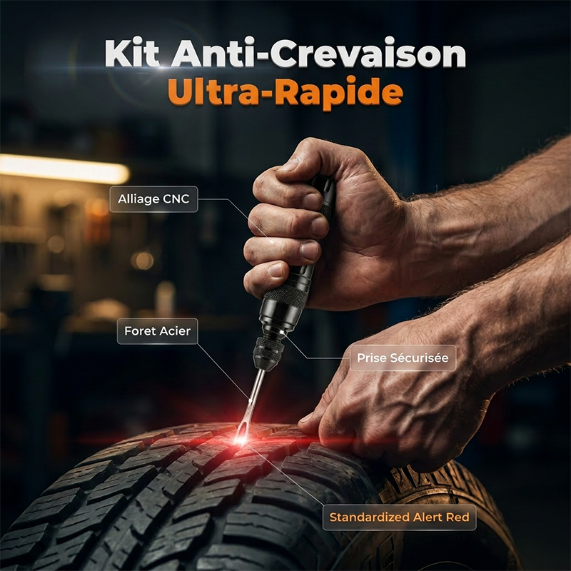 Kit de Réparation de Pneu Crevaison – Outil Compact avec Mèches et Poignée