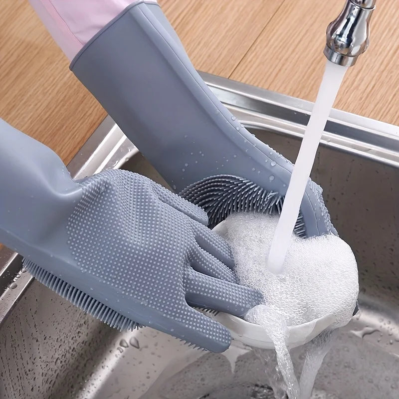 Gants de vaisselle en silicone avec poils abrasifs intégrés