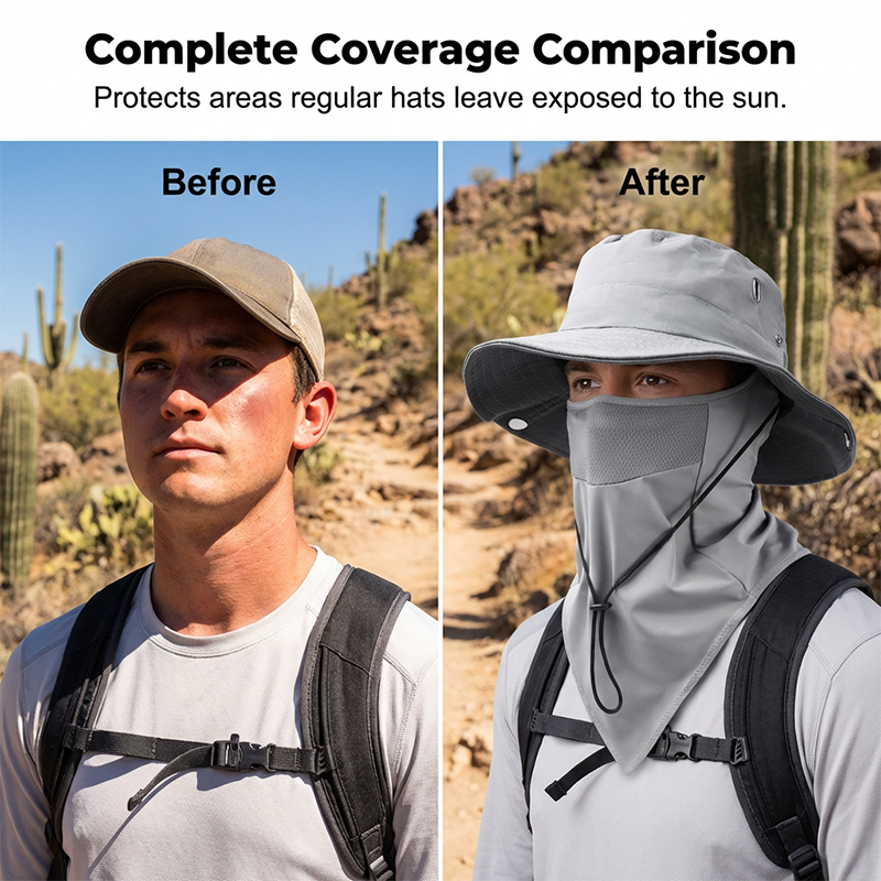 Chapeau de soleil respirant avec protection visage amovible