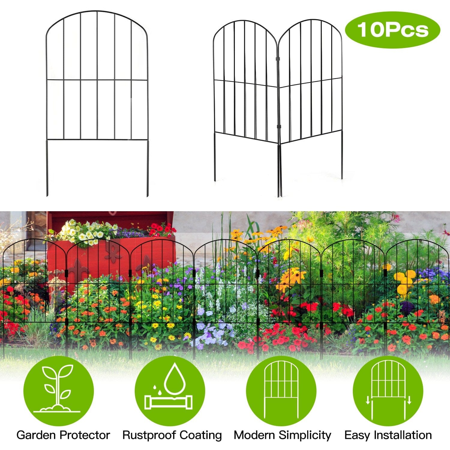 Clôture de jardin décorative en acier inoxydable pour massifs – 10 panneaux