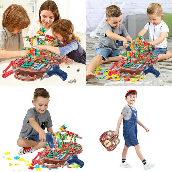 Coffret de Construction Montessori avec Perceuse pour Enfants
