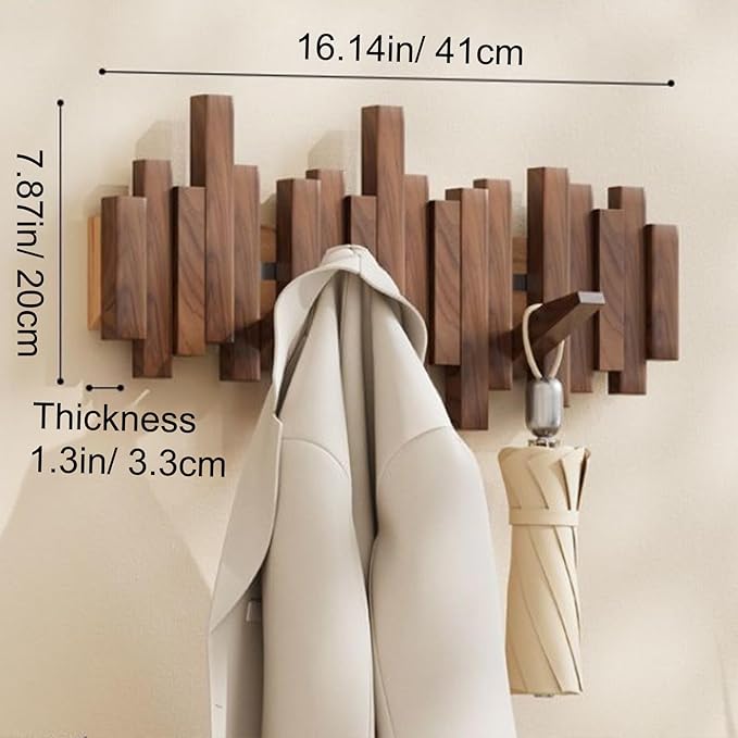 Porte-manteau mural en bois massif avec crochets rabattables design piano