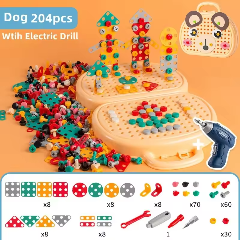 Jeu de construction avec perceuse électrique pour enfants – 204 pièces en