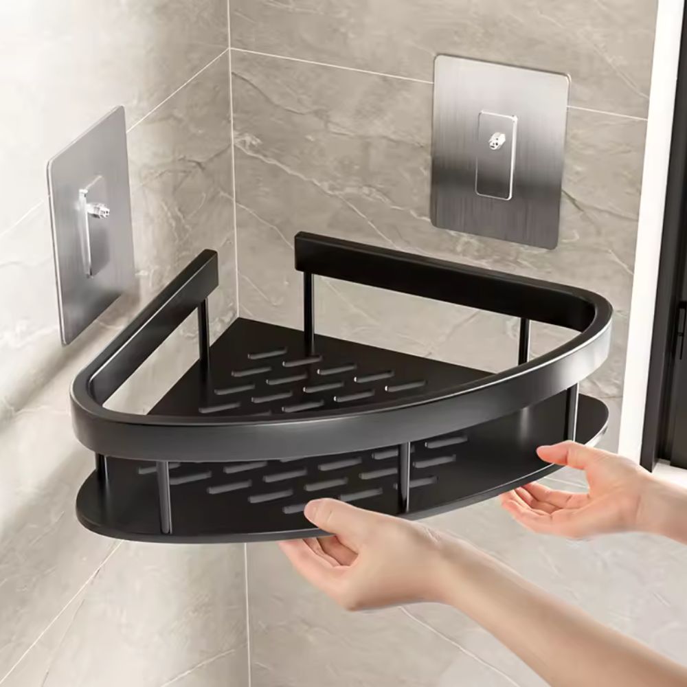 Étagère d'angle de douche sans perçage – tablette de douche autocollante en aluminium