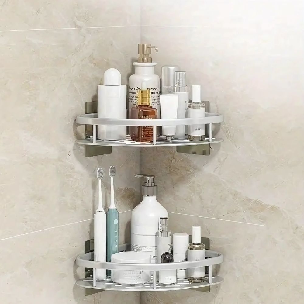 Étagère de douche d'angle sans perçage – support de douche autocollant en aluminium