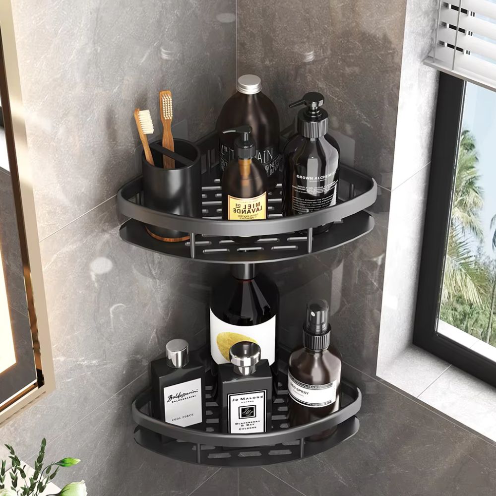 Étagère de douche d'angle sans perçage – support de douche autocollant en aluminium
