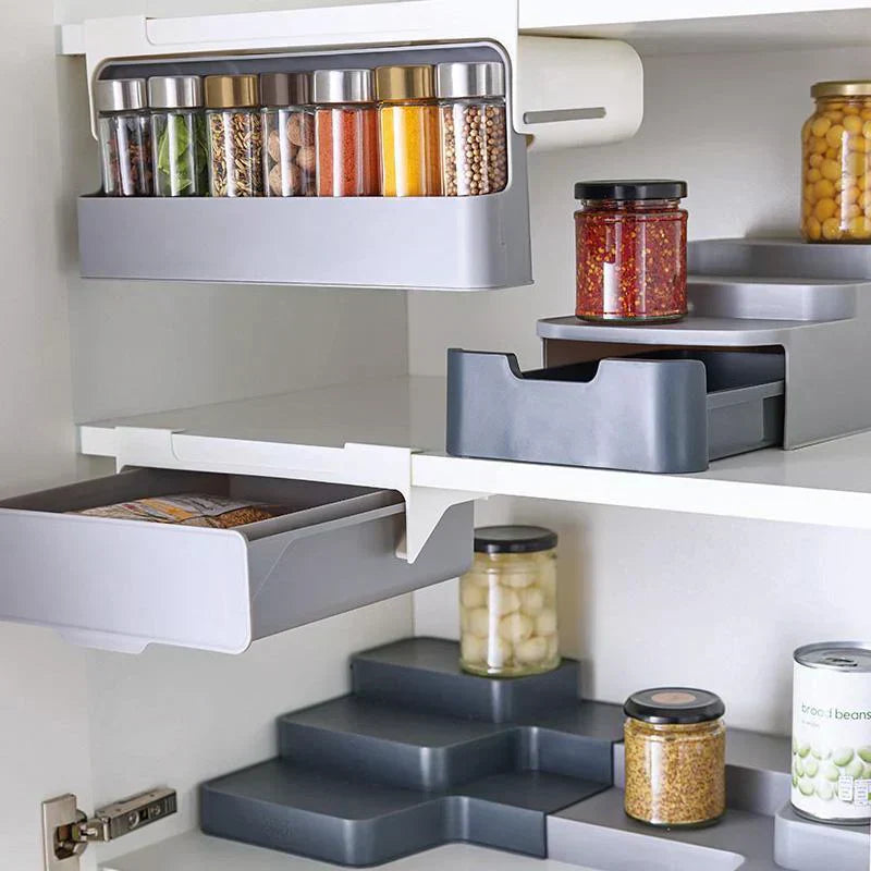 Étagère à épices adhésive sous placard – Organiseur cuisine sans perçage
