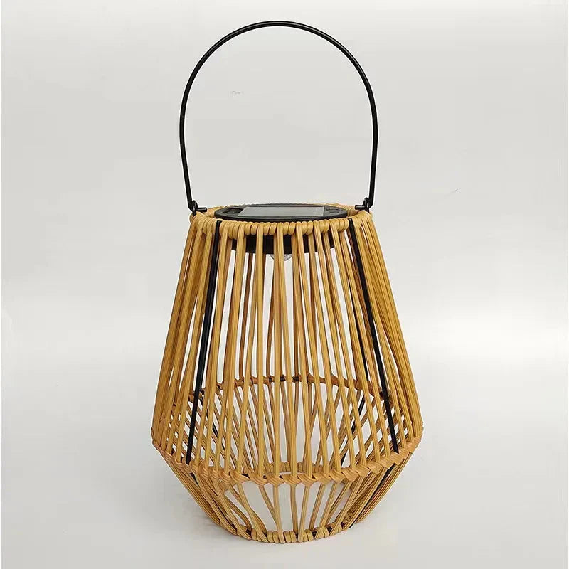 Lanterne Solaire en Rotin avec Capteur Crépusculaire – Éclairage Jardin