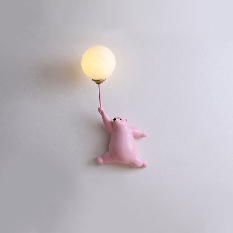 Lampe murale LED ours avec ballon – Éclairage décoratif blanc chaud